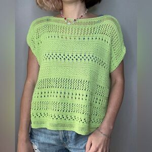 Lime Green Crochet Lightweight Handmade Crocheted Sweater